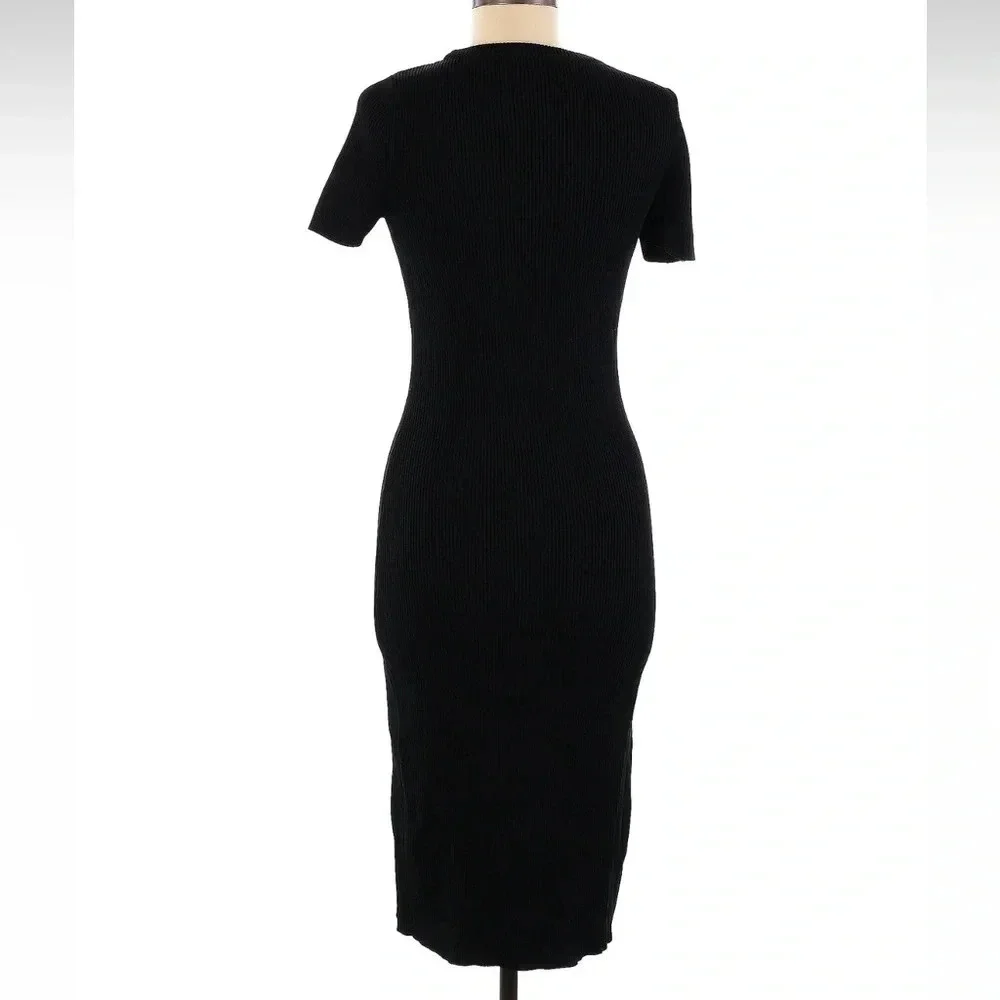 Donna Karan Black Ribbed Bodycon Sweater Midi Dress Women’s Size Medium M - Picture 4 of 7